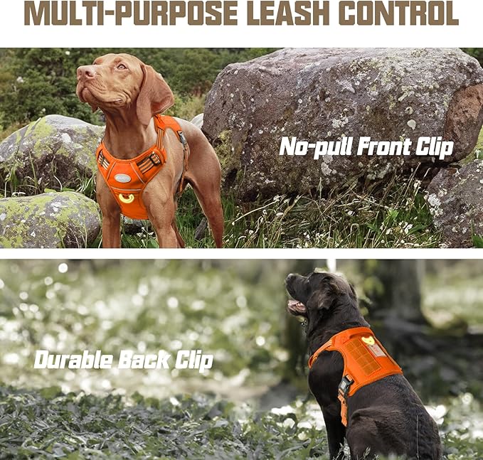 AUROTH Tactical Dog Harness for Large Dogs No Pull Adjustable Pet Harness Reflective K9 Working Training Easy Control Pet Vest Military Service Dog Harnesses Orange L