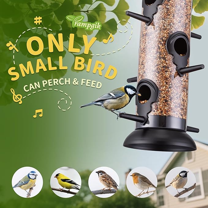 Metal Tube Bird Feeders for Outdoors Hanging,Finch Feeders for Outside,Chew-Proof Hanging Birdfeeder,Squirrel-Proof 6 Ports Bird Feeder 13 Inch,Anti-Rust,Black,1 Pack(Seed is not Included)