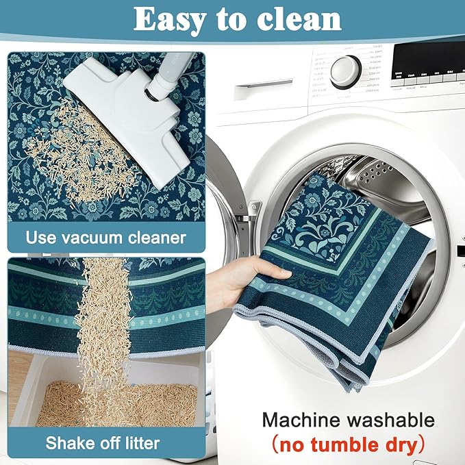 Bienbee Cat Litter Mat, 2PCS 33"x22" Machine Washable Litters Box Mats Non-Slip &Waterproof Cat Litters Trapping Mats Easy to Clean Mat for Litter Box Less Waste Protects Floors Navy Blue L