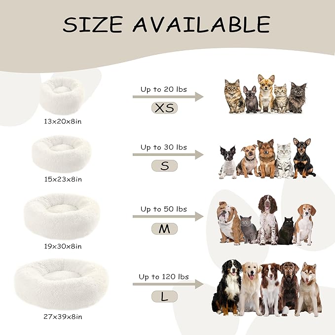 Bunlitent 30'' inch Calming Dog Bed, Anti-Anxiety Donut Small Medium Dog Bed, Warming Cozy Soft Cute Round Washable, Marshmallow Cuddler Nest Puppy Dogs and Cats Bed, White