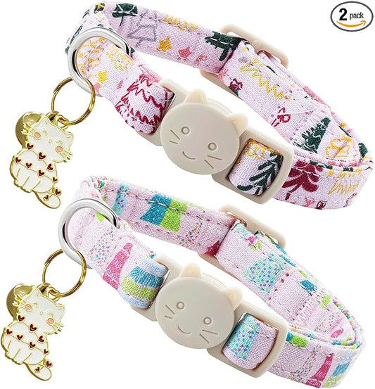 Elegant little tail 2 Pack Cat Collar- Christmas Cat Collars Breakaway with Bell Pendant Wedding Kitten Boy Girl Safety Adjustable 7-12 Inch Collar for Small Cats Puppy