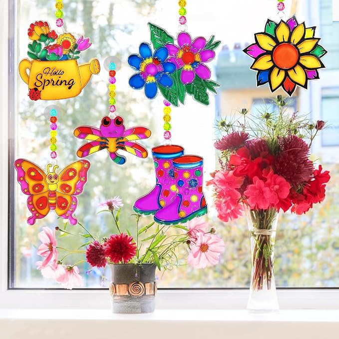 30 Set Spring Flower Butterfly Suncatcher Craft Kits, Spring Floral Crafts | Flower crafts for spring and summer, Easter parties, floral decor, butterfly themes, sunny windows, seasonal art projects