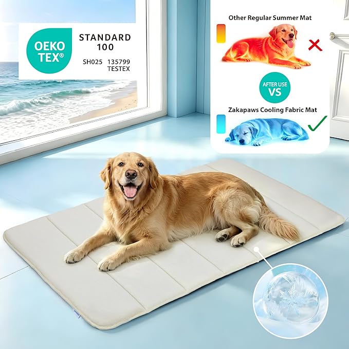 Cooling Dog Mat Q-Max>0.5 - Rapid Cooling Tech, Thin Breathable Crate Pad, Portable Washable Summer Mat, Chill Soothing Fabric - 41"x27" Extra Large Dog, Dark Beige