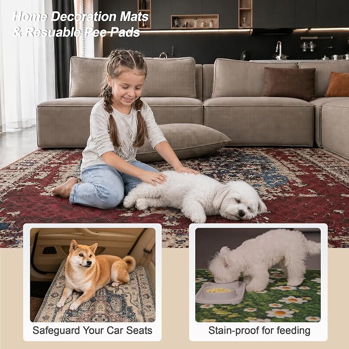 Washable Pee Pads for Dogs, Reusable Puppy Potty Training Pads, Ultra-Absorbent Thick Waterproof Leak-Proof Non-Slip Pads & Mat for Crate, Playpen, Floor, Whelping & Housebreaking , 2 Pack 54"x54"