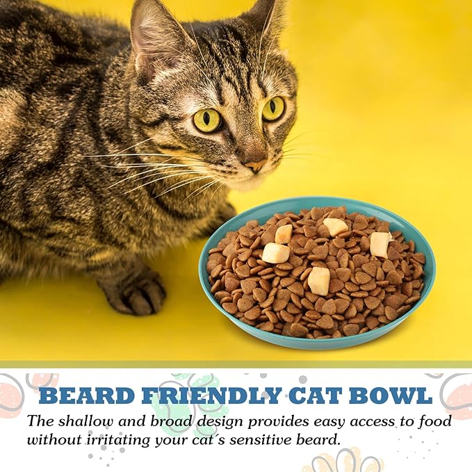 Gerrii 12 Pieces Beard Fatigue Relief Cat Bowl 6 Inch Round Shallow Cat Food Dish Wet Feeding Bowls Wide and Small Pet Dish for Kittens and Short Legged Kitten, Wheat Straw(Vintage Colors,Cute)
