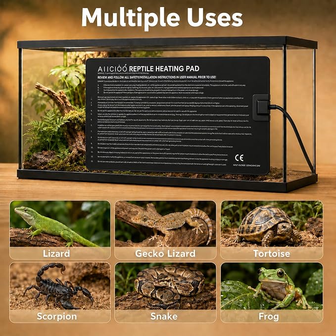Aiicioo Reptile Heating Pad - Hermit Crab Heater Heat Mat for Reptiles Snake Lizard 24 Watt