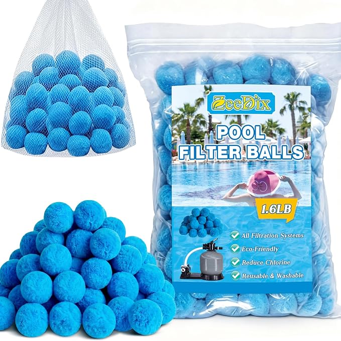 1.6 lbs Pool Filter Balls for Sand Filter Pump, Reusable Eco-Friendly | New Upgrade Efficient Swimming Pool Filter Sand Alternative(Equals 50 lbs Pool Filter Sand), Fiber Filter Media Blue Balls