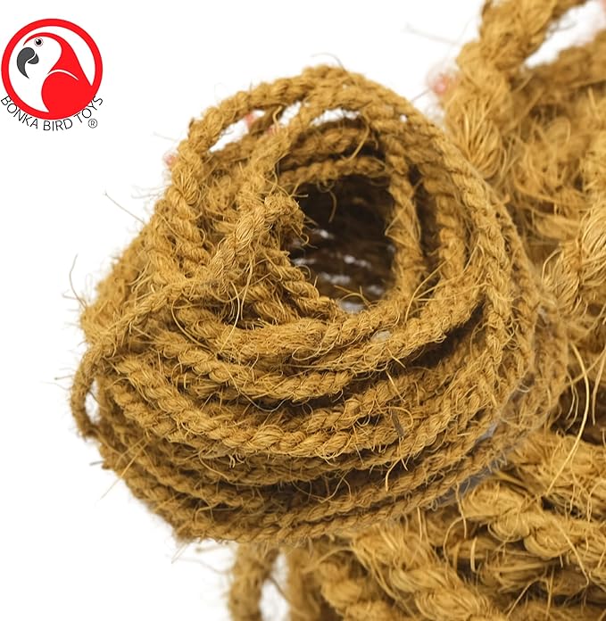 Bonka Bird Toys 3855 Natural Coconut Fiber 30' Rope, Parrot Bird Toy DIY Projects Craft, Amazon, Macaw, African Grey, and Similar