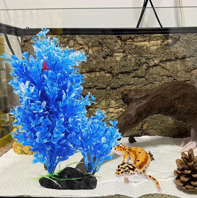 PINVNBY Artificial Plants for Betta Fish Tank,Plastic Aquarium Plant with Resin Base Realistic Goldfish Tank Aquatic Plants Decoration(Blue)
