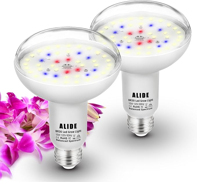 Full Spectrum Led Indoor Plant Grow Light Bulbs 15W 2000lm E26 BR30 | Floodlight Sun Plant Growing Lamp,200 Watt Equival,Balanced 5000K Red Blue for Seeds Greens,Indore Garden, Hydroponic,2pcs