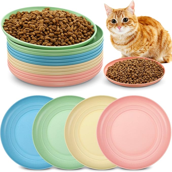 Gerrii 12 Pieces Beard Fatigue Relief Cat Bowl 6 Inch Round Shallow Cat Food Dish Wet Feeding Bowls Wide and Small Pet Dish for Kittens and Short Legged Kitten, Wheat Straw(Light Colors,Classic)