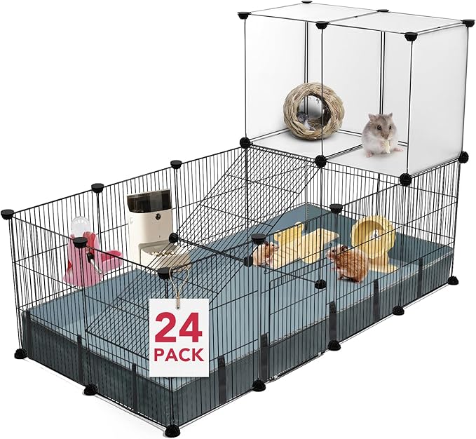 VISCOO 24 Panels Small Animal Playpen,Pet Playpen,C&C Cage for Guinea Pigs,Puppy Play Pen,Baby Chicken Cage,Indoor Outdoor Portable Metal Wire Yard Fence with Waterproof Mat