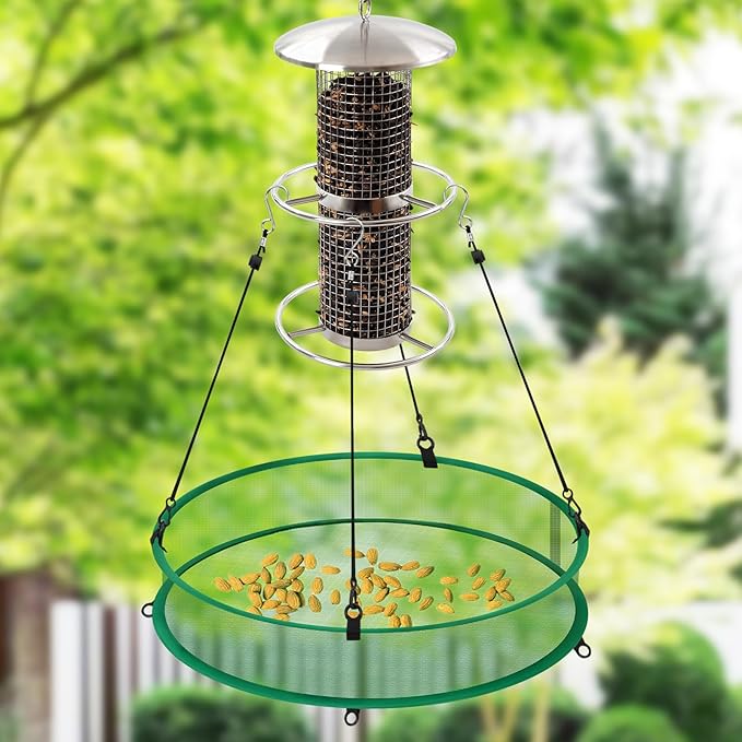 Bird Seed Catcher for Outdoor Feeders, Adjustable Hanging Trays with 4in Anti-Spill Height, Hanging Hoop Bird Seed Catcher Tray for Hummingbird Feeders Outdoor Garden Accessories, 16inch