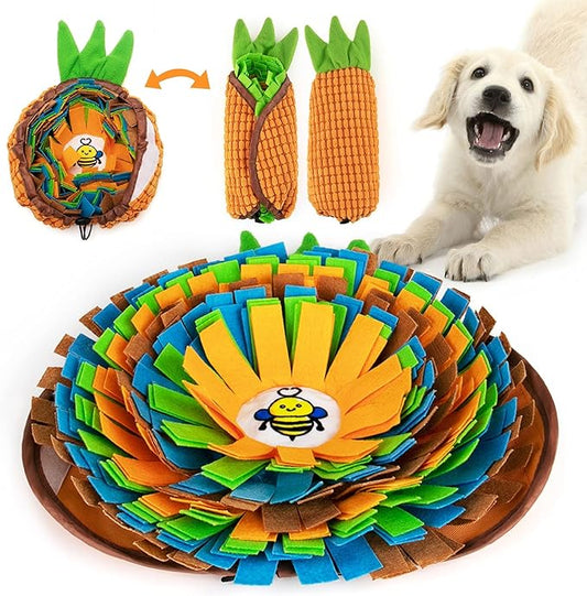 AWOOF Pet Snuffle Mat for Dogs, Interactive Feed Game for Boredom, Encourages Natural Foraging Skills for Cats Dogs Bowl Travel Use, Dog Treat Dispenser Indoor Outdoor Stress Relief (Orange)