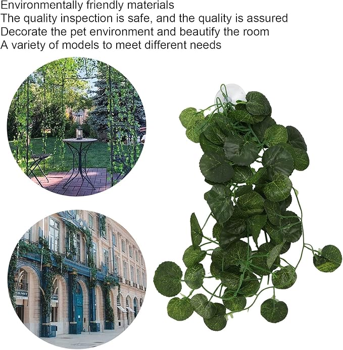 Pssopp Lifelike Plant Decorative Hanging Silk Terrarium Plant with Suction Cup for for Reptile Rainforest Box Aquarium Landscape(NFF‑83)