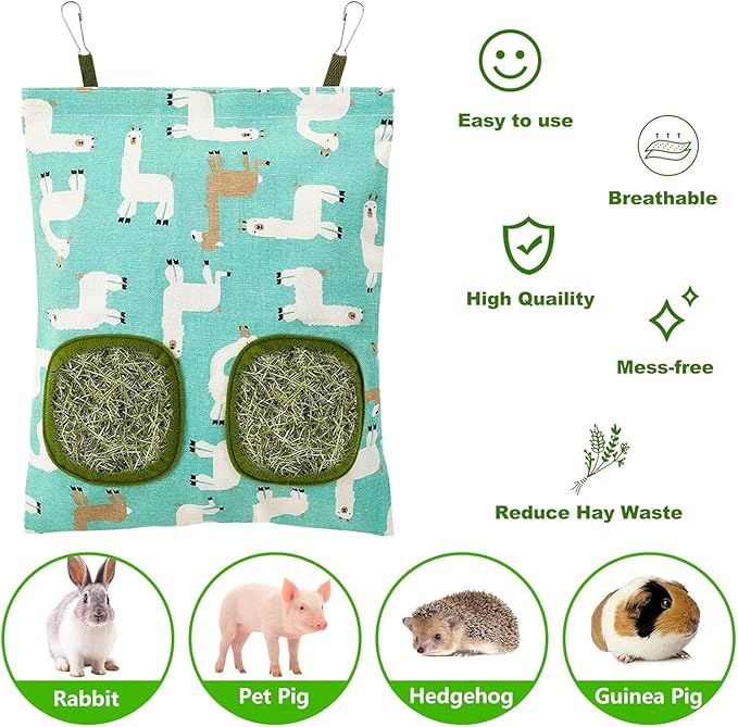 Hay Bag for Rabbits,2-Hole Guinea Pig Hay Feeder for Rabbits,Chinchillas,Hamsters,Small Pets
