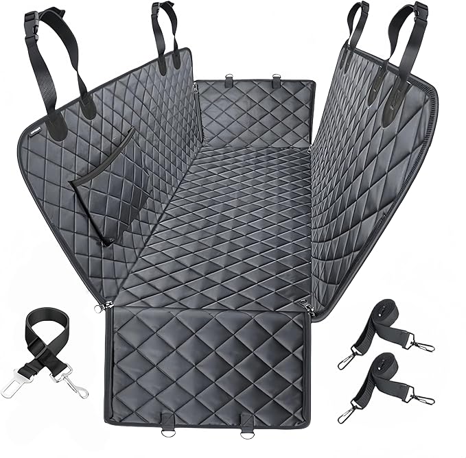 Dog Car Seat Cover for Back Seat,Heavy Duty Dog Hammock for Car with Side Flap,100% Waterproof Pet Backseat Cover, Anti-Scratch Nonslip Pet Seat Protector for Cars Trucks and SUV (Black)