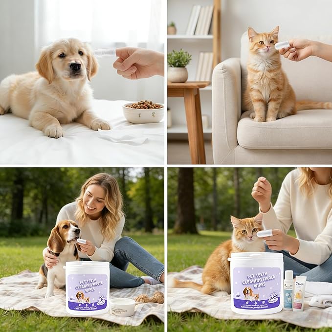 Cats Dogs Dental Care Finger Wipes - 50 PCS Tooth Brushing Kit Dental Wipes for Cats - Teeth Cleaning Finger Wipes for Dog & Cats - Reduces Dental Debris & Freshens Breath (CY_TeethWipes)