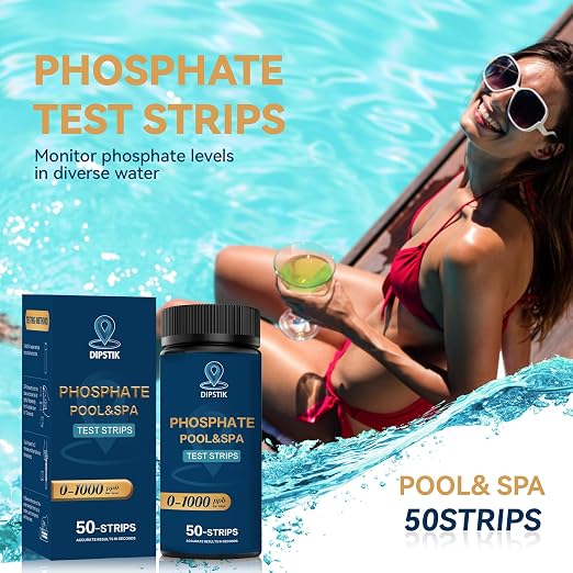 DIPSTIK Phosphate Test Kit for Pool,50 Strips Phosphate Test Strip | Quick and Accurate Swimming Hot Tub and Spa Water Testing