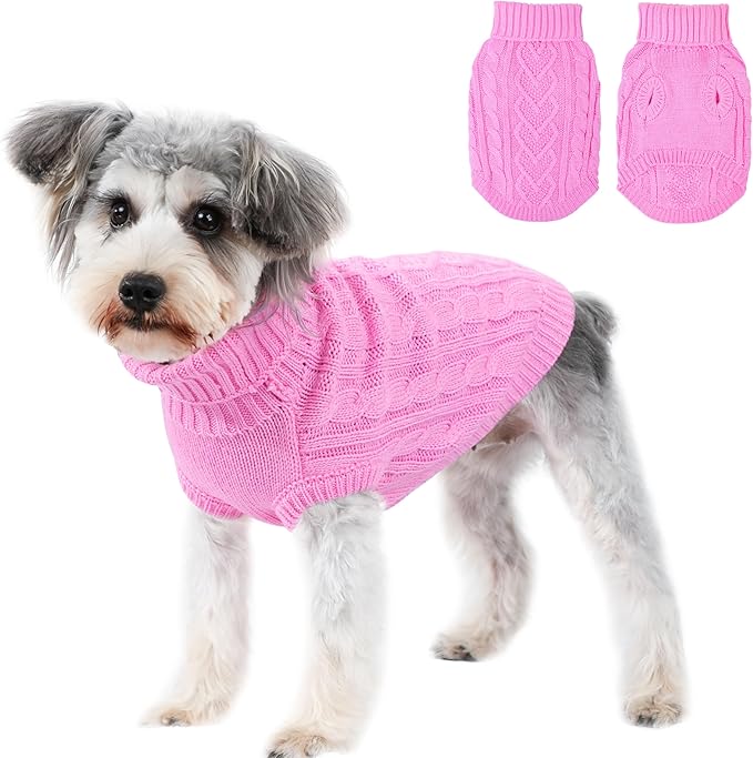 Dog Sweaters Small Dog Clothes for Winter Solid Knitted Puppy Sweater Warm Pet Cat Sweater Doggy Pullover Outfit with Heart-Shape Design(Pink, Large)