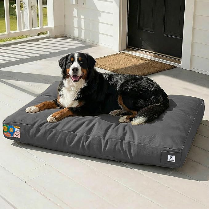 Sytopia 47 Inch Canvas Outdoor Dog Bed for XXL Dogs, Durable Dog Bed with Waterproof Washable Removable Cover, Great Gift for Pets, Indoor Patio Pet Pad for Crate, Dark Grey