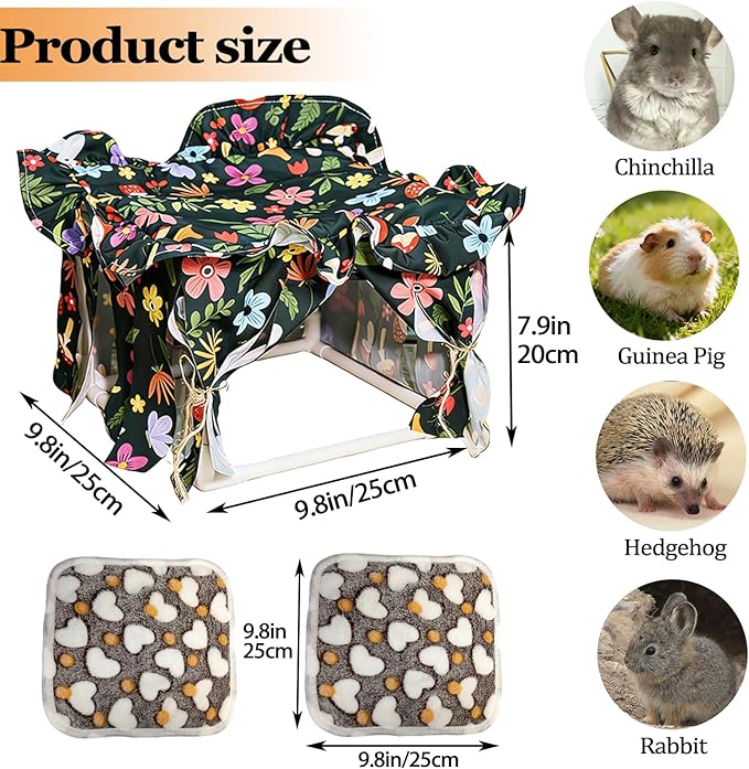Guinea Pig Hideout Tent Guinea Pig Tunnel Bed House Cave Detachable Bunny Hiding Hut with Curtain for Chinchilla Ferret Hedgehog Hamster Cavy (Colorful)