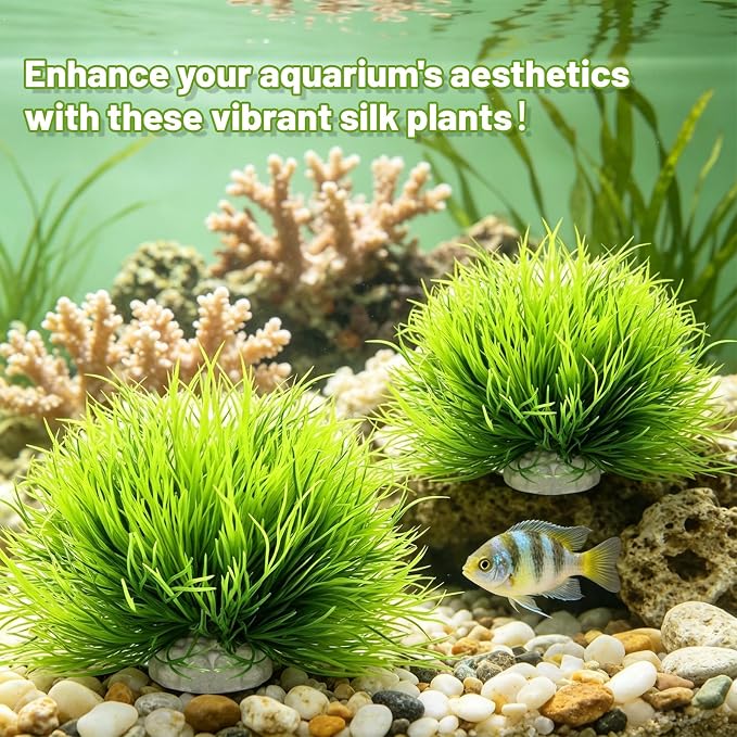 Biaungdo 2 Pcs Artificial Fish Tank Plants, Green Aquarium Plants Decor | Silk Aquarium Plants, Small Plastic Fish Tank Accessories, Natural Style Mini Grass Set Artificial Aquarium
