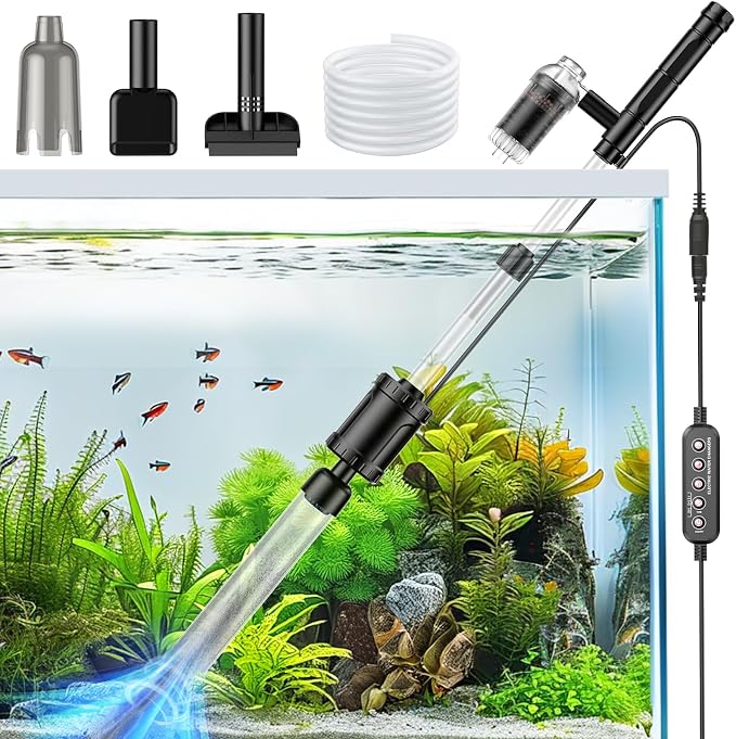 36W Fish Tank Vacuum Gravel Cleaner Electric: Aquarium Vacuum Gravel Cleaner with Strong Suction for Automatic Water Change Algae Cleaner Sand Wash Water Circulation and Water Shower, Timed Off | Multifunctional Cleaning Tools, Water Change, Sand Washi...