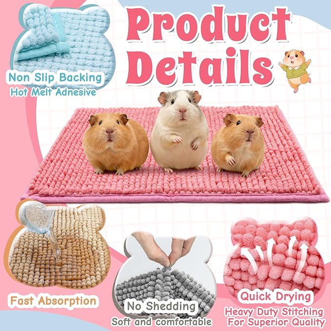 Guinea Pig Cage Liner, 8 PCS Washable Fleece Bedding Pad, Reusable Pee Pad Mat for Small Animals, Reusable Bunny Rabbit Cage Liner Hamster Chinchilla Cage Accessories 16x12 Inch