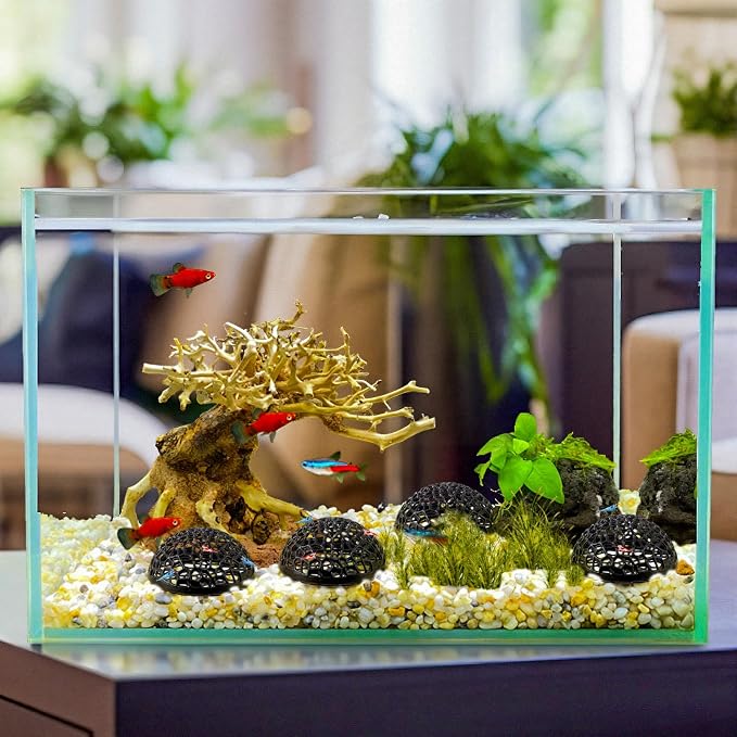 2 Pack Aquarium Shrimp Hide Cave, Porous Shrimp Hideout Shelter for Breeding & Molting, Detachable Tunnel Ornament for Fish Tank, Shrimp & Small Fish (Black - 4pcs)