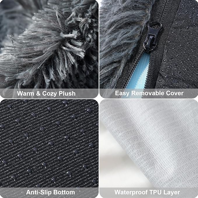 Orthopedic Dog Bed for Medium Dogs, Dual-Layer Memory & Egg-Crate Foam, Washable Warm Winter Plush Cover, Waterproof Liner, Non-Slip Bottom, Crate/Kennel Pad, 35 x 22 Inch, Dark Gray