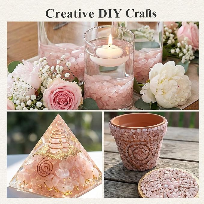 Rose Quartz Crystals, 1LB Pink Crushed Rose Quartz Chips Bulk | Assorted Succulent Rocks, Plant Gravels, Aquarium Fish Tank Gravel, Vase Filler