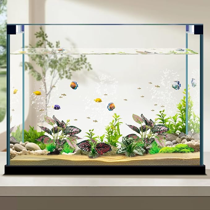 Moonorange Reptile Artificial Plants, Terrarium Plants Decorations Supplies, Aquarium Fish Tank Plant, Amphibian Habitat Hideout Tank Accessories(M Set-4pcs/A)