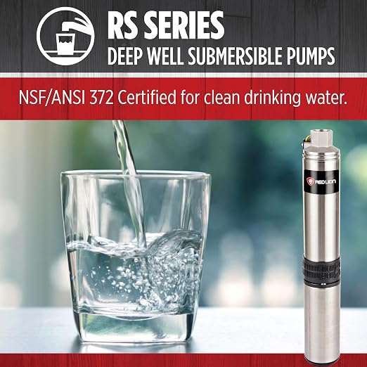 Red Lion RS5G05-3W2V Submersible Well Pump, 1/2 HP, 3-Wire, 230V, 5 GPM | Fits 4" wells, Dependable performance for depths to 180', Steel case/ steel discharge, Control Box Sold Separately, 14942373