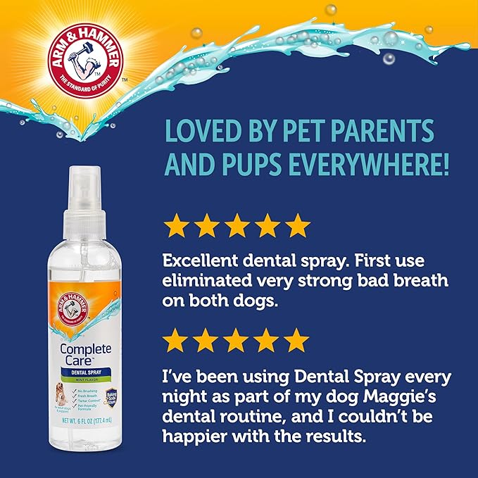 Arm & Hammer Complete Care Brushless Dental Kit for Dogs – Includes No-Brush Oral Gel + Dog Dental Spray, Fresh Breath, Tartar Control, Baking Soda Enhanced Dental Dog Supplies, 4 Fl Oz Each