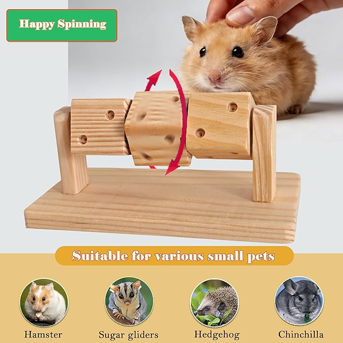 Small Animal Natural Wood Activity Toy with Rotating Cubes for Hamsters Gerbils Mice Unpainted