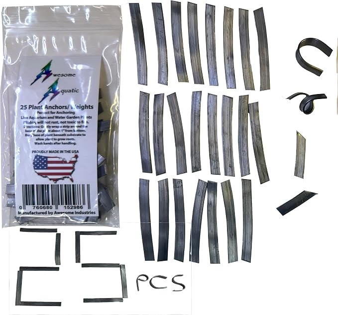 Awesome Aquatic Plant Anchors/Weights 25 pk Strip Lead Ribbon Live Plants Weight Anchor (25 Pack Strips) | Secure plants • Easy to shape • Holds stems in place • Prevents floating • Aquascaping essential
