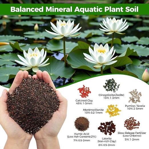 Aquatic Plant Soil for Water Lily & Lotus – Clay-Based, Nutrient-Rich | Pond Plant Growing Medium, Multi-Mineral Blend, Ideal for Small Ponds & Water Gardens, Safe for Fish & Aquatic Life 4 LB