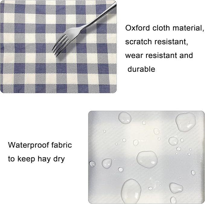 Rabbit Hay Feeder Bag, Large Capacity Rabbit Hay Bag Small Animal Hanging Hay Bag 600D Oxford Cloth Bunny Hay Feeder Bag for Rabbits Guinea Pigs Chinchillas (Plaid-2 Holes-2Pcs)