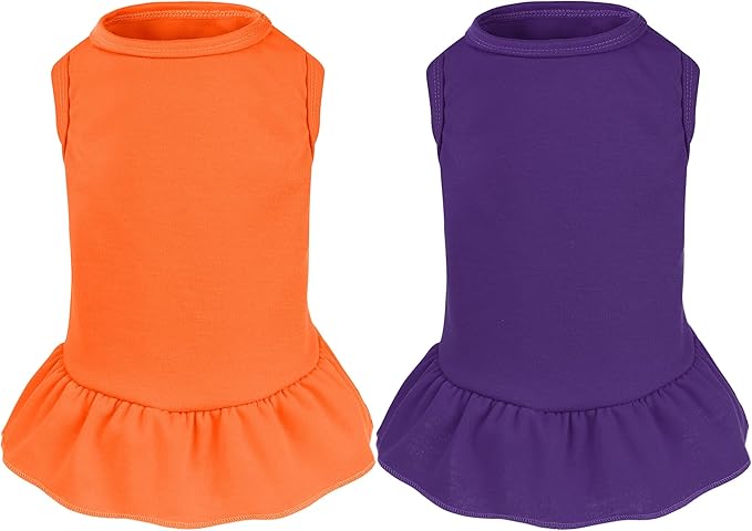 2 Pcs Dog Dresses Cat Skirt Solid Color Dog Clothes Summer Sleeveless Puppy Girl Clothes for Small Pet Dogs Cats (Purple,Orange, Large)
