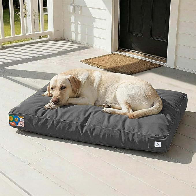 Sytopia 42 Inch Canvas Outdoor Dog Bed for Extra Large Dogs, Durable Indoor Patio Pet Pad for Crate, Great Gift for Pets with Waterproof Machine Washable Removable Cover, Dark Grey