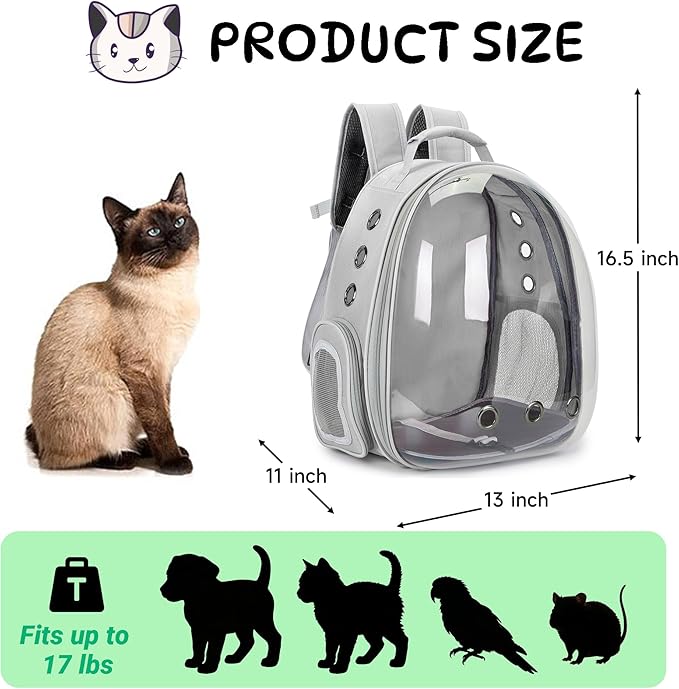 Cat Bubble Backpack Carrier for Small Medium Dogs Cats Carrying Bag, Airline Approved Pet Travel Carrying Bag Dog Hiking Walking Outdoor Backpack (Gray)
