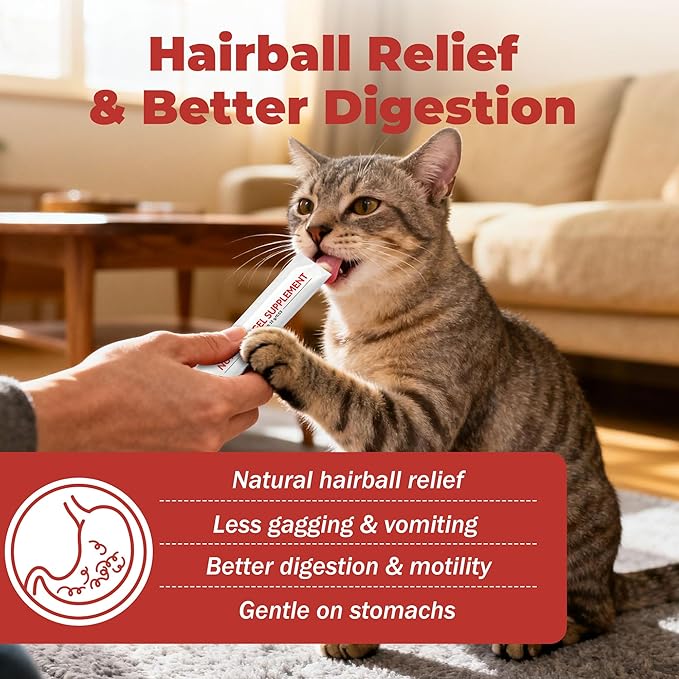 Hairball Treatment for Cats & Hairball Control Relief, Cat Digestive Support Gel Treats –Psyllium Husk & Malt – Helps Improve Digestion, Protects Gastrointestinal Health, Hairball Removal