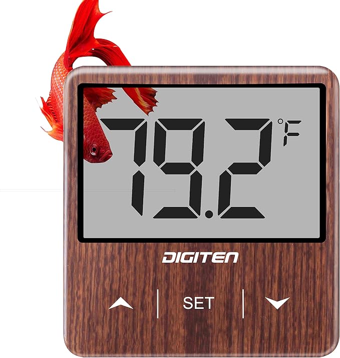 Digital Aquarium Thermometer, Fish Tank Thermometer with Large LCD Display, No Wires, Accurate Reading, Walnut Aquarium Thermometer