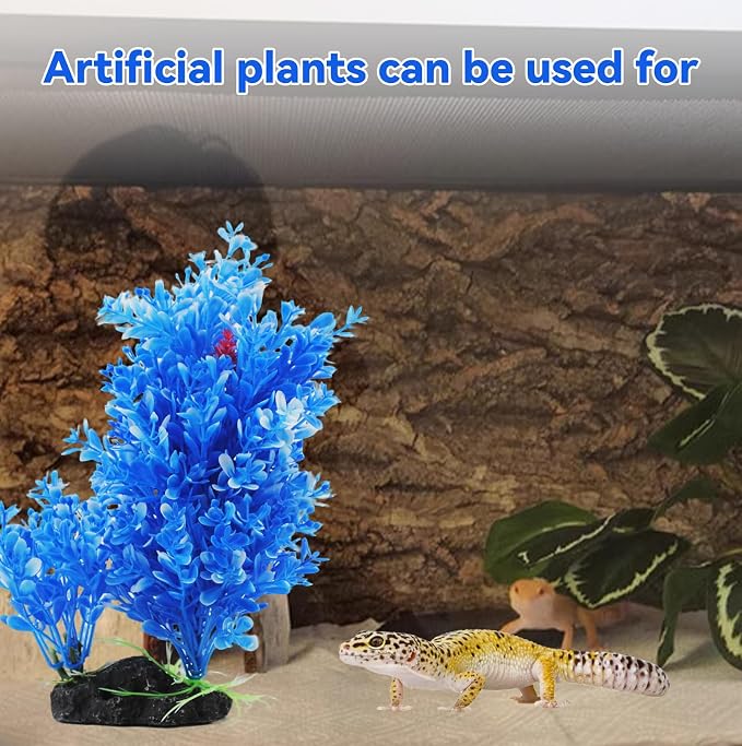 PINVNBY Artificial Plants for Betta Fish Tank,Plastic Aquarium Plant with Resin Base Realistic Goldfish Tank Aquatic Plants Decoration(Blue)
