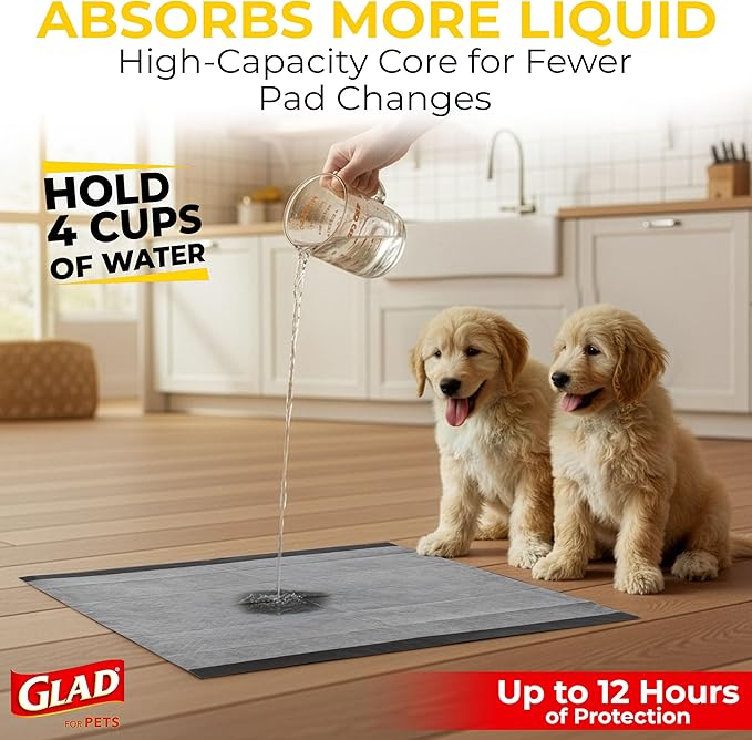 Glad for Pets Black Charcoal Puppy Pads, All-in-One | Puppy Potty Training Pads that Absorb & NEUTRALIZE Urine Instantly | New & Improved Quality Puppy Pee Pads, 14 Count (Pack of 2)