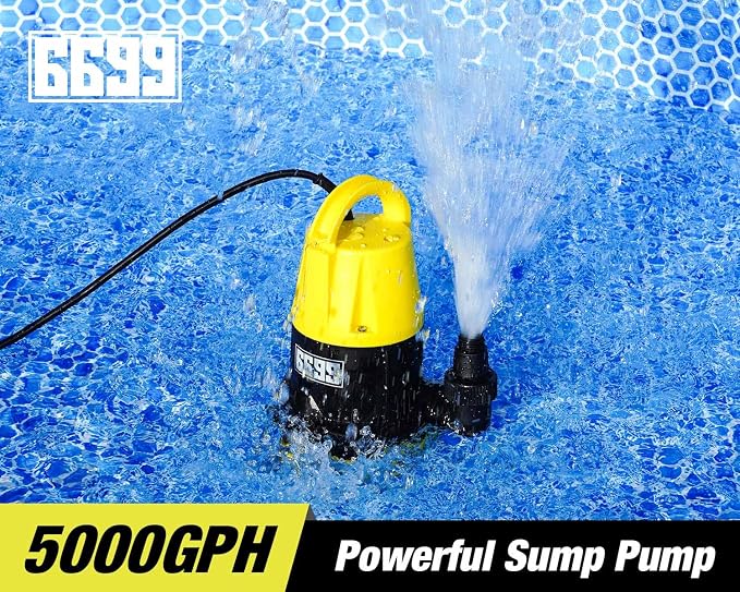 Submersible Sump Pump 1HP Portable Water Pump 5000GPH Drain Water for Pool Pond Hot Tub Flooded House High Flow/Low Water Level Mode Adjustable