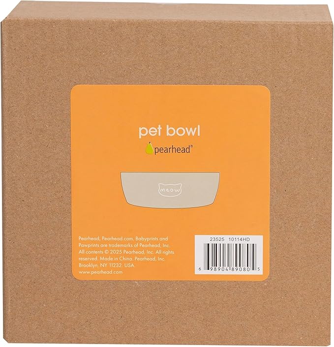 Pearhead Ceramic Cat Bowl – Neutral Taupe “Meow” Design, Holds 12 oz, Stoneware Pet Dish, Whisker-Friendly Pet Feeding, Non-Skid
