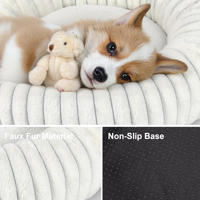 Calming Dog Bed Anti-Anxiety Donut Dog Beds for Small Medium Large Dogs,Washable Plush Fluffy Indoor Cat Kitten Round Cuddler Cushion (Cream, Small)