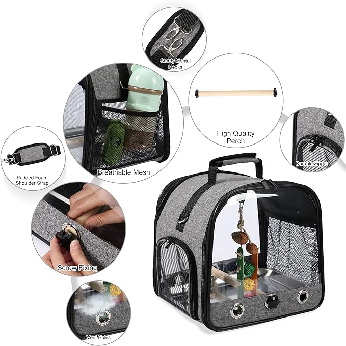 Bird Carrier Bag Bird Travel Cage with Stand, Small Bird Carrier for Parrot, Portable Bird Carrier Travel Bag, Pet Transparent Breathable Travel Cage